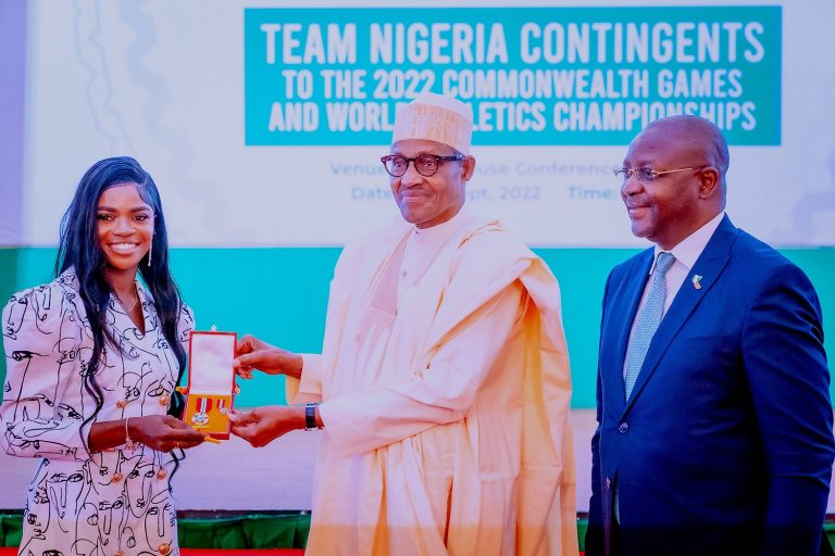 Tobi Amusan, Ese Brume, and Folashade Oluwafemiayo receive national honors from President Buhari