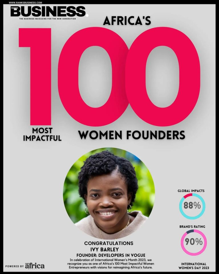 #100 most impactful women founders: Meet Vogue developer Ivy Barley, passionate about technology and innovation in Africa and beyond.