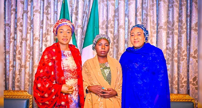 “Chibok girl kidnapped almost a decade ago finally reunites after nine years.”
