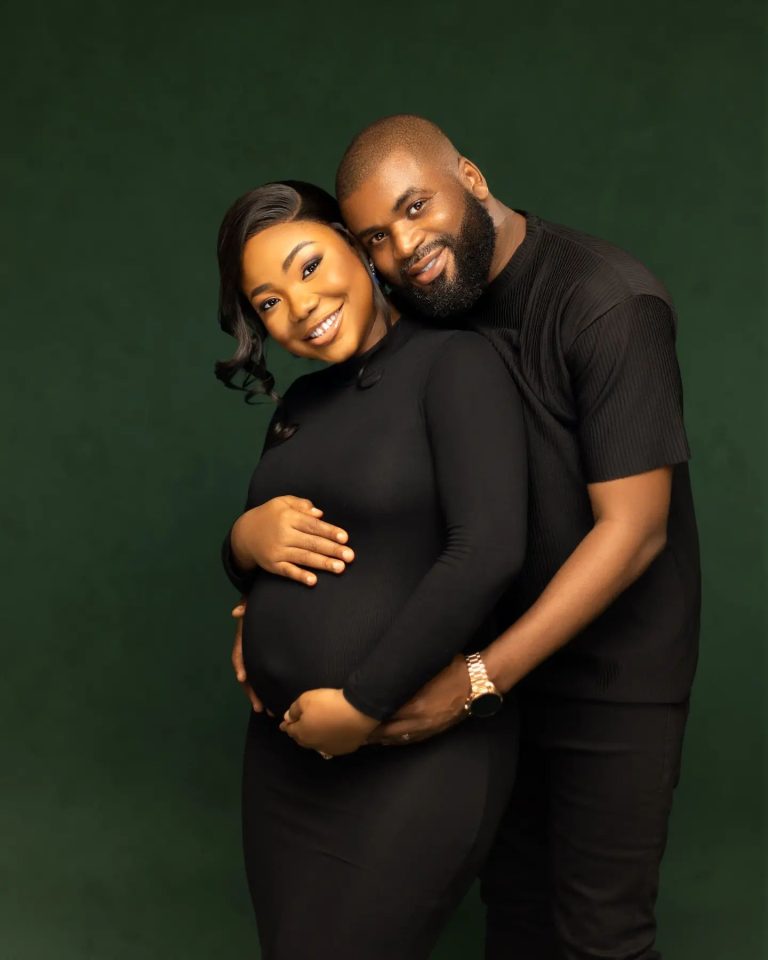 Mercy Chinwo and her husband joyfully embrace the arrival of their first child