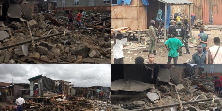 BREAKING: Over 3000 Lagos Community Residents In Distress, Rendered Homeless As Government Officials, Policemen Demolish, Set Fire To Buildings