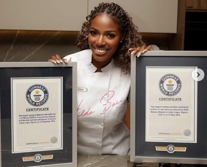 Nigerian Chef Hilda Baci Receives Second Guinness World Record Plaque for Largest Pot of Jollof Rice